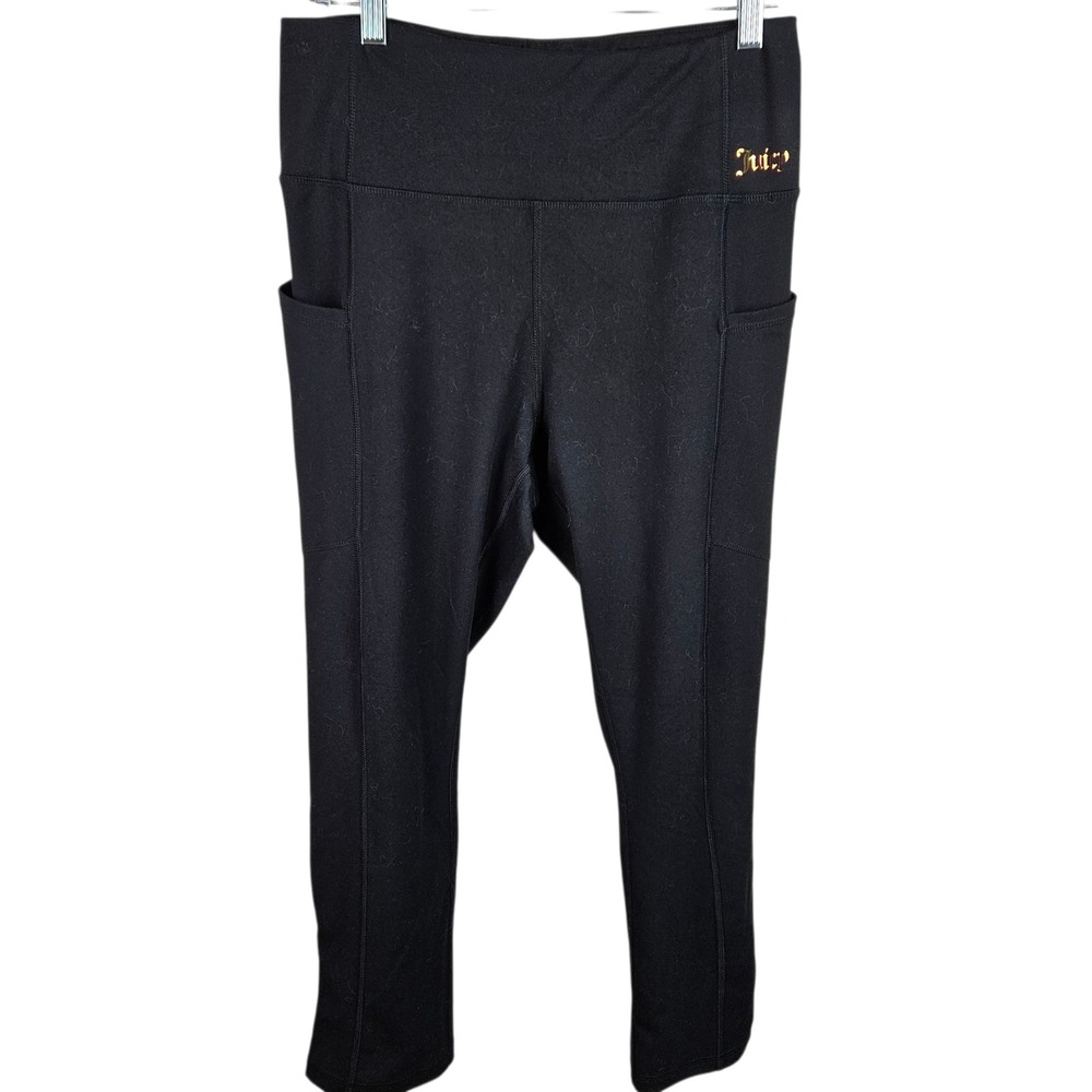 Juicy Couture Sport Black Capri Leggings Large High Waist Activewear Pockets